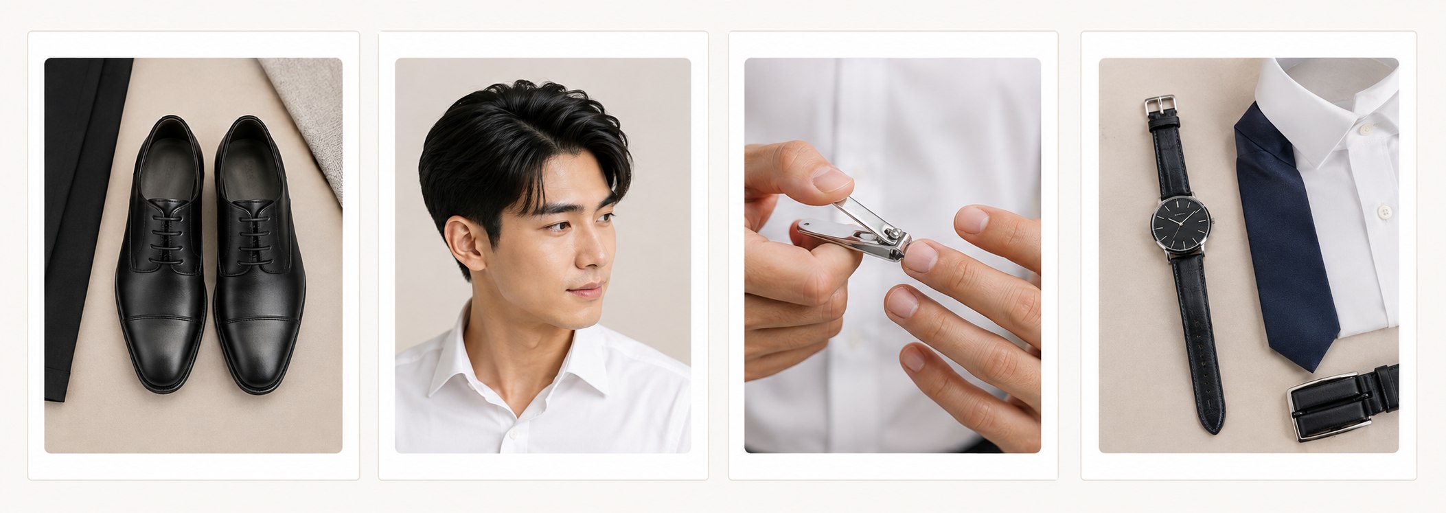 Illustrative men's grooming and styling preparation flatlay