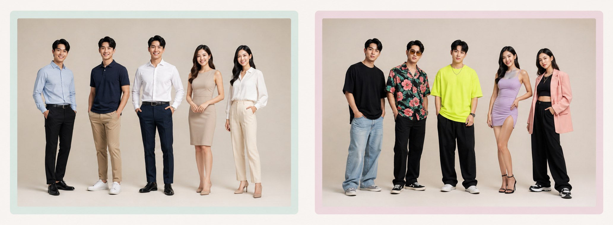 Illustrative business vs casual outfit comparison for headshots