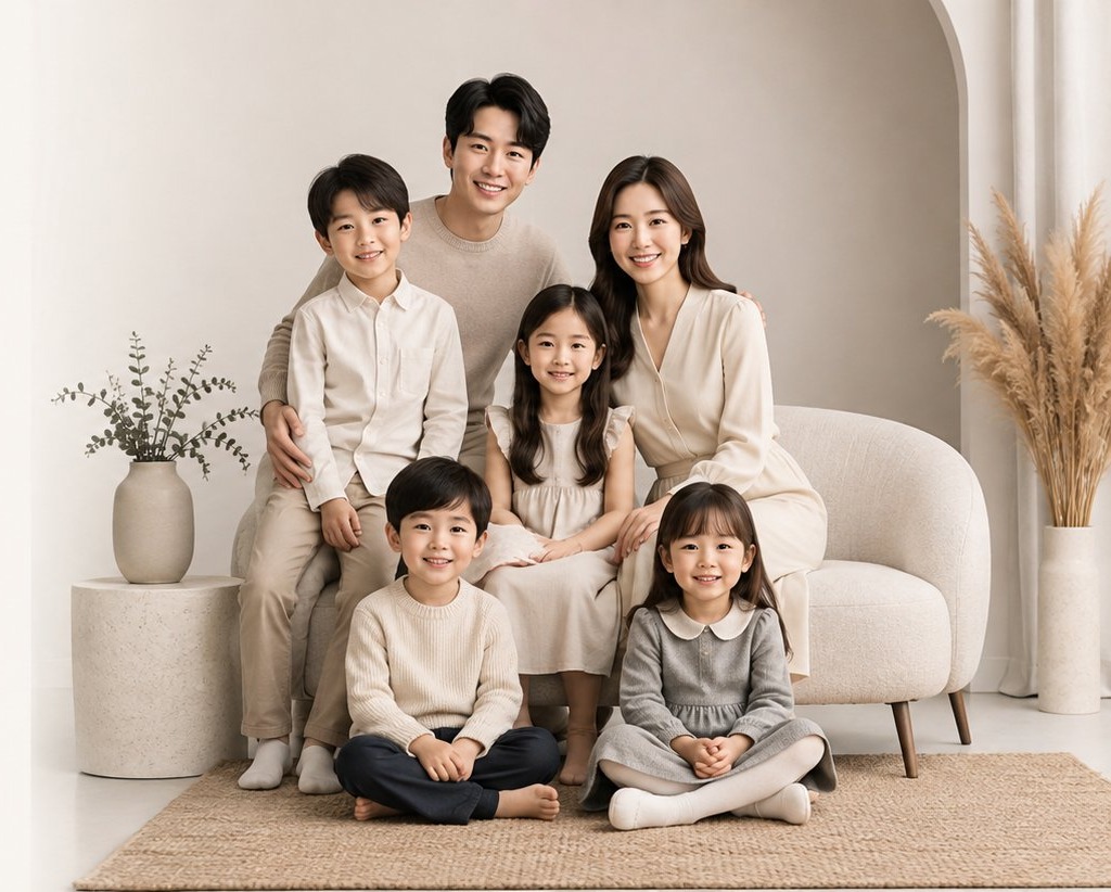 Illustrative example of coordinated family outfit tones for a family portrait