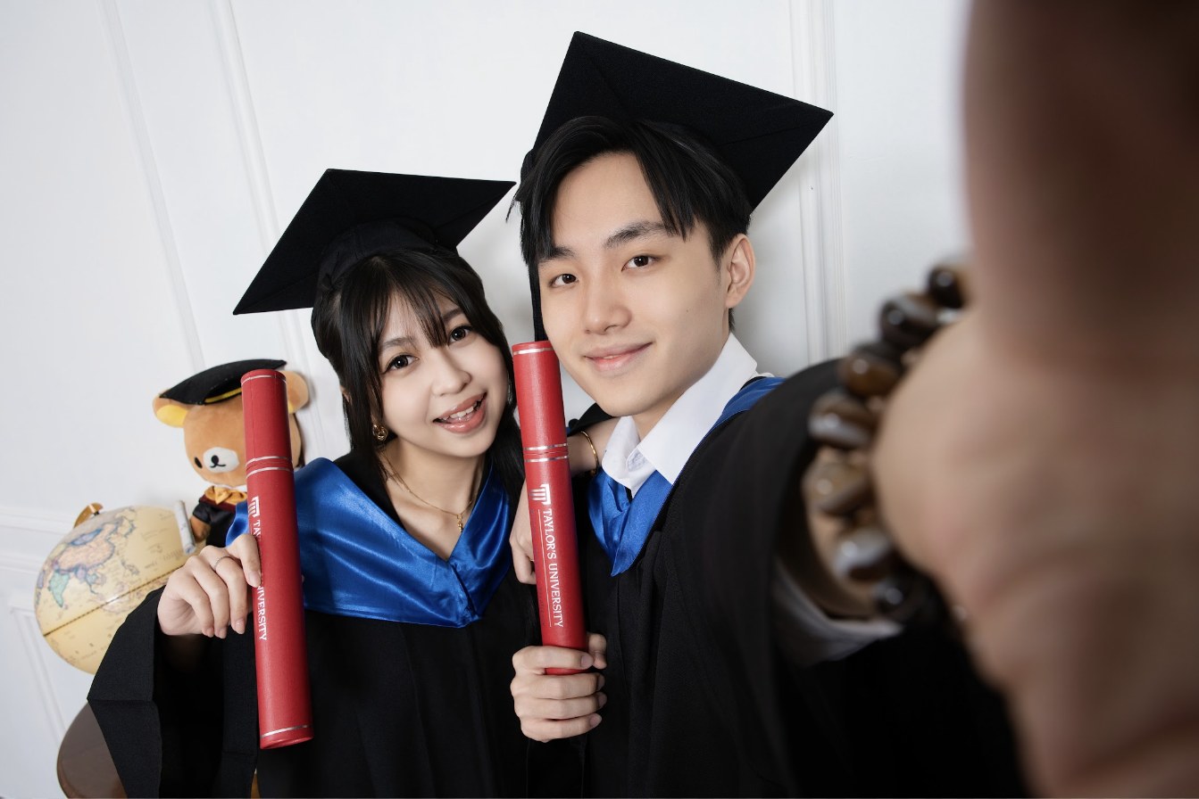 Real graduation photo client at Premo Studio Johor Bahru, graduation gown portrait